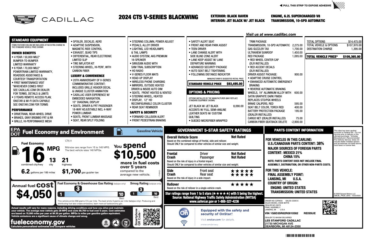 2024 Cadillac CT5-V Blackwing 4D Sedan