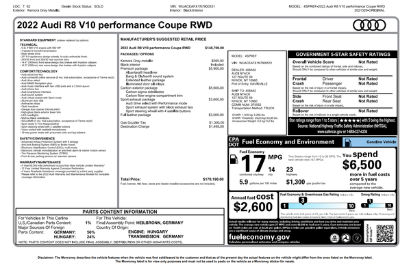 2022 Audi R8 5.2 V10 Performance 2D Coupe
