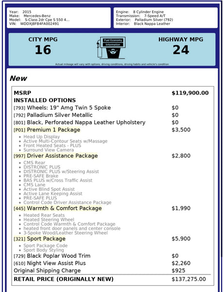 2015 Mercedes-Benz S550 4MATIC 2D Coupe